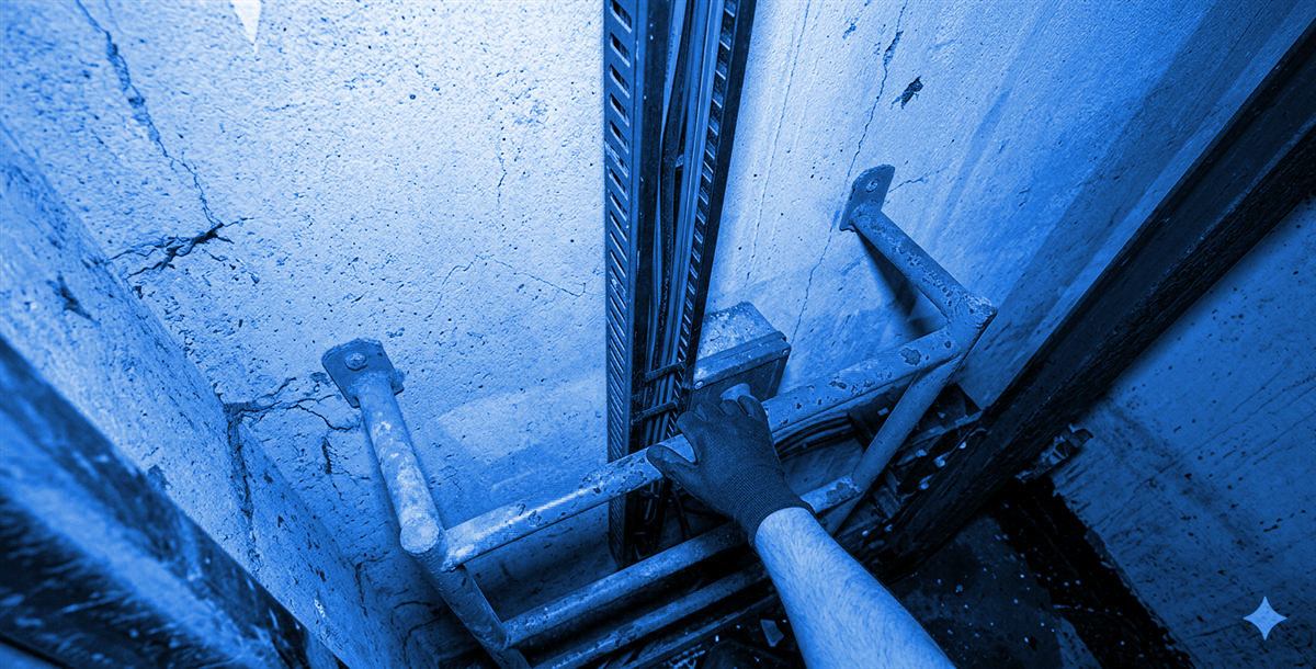 Poço de elevador em condomínio durante vistoria técnica